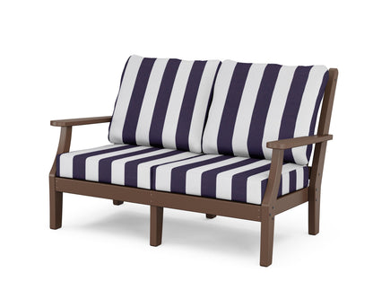 Country Living Wovendale Deep Seating Loveseat in Mahogany / Cabana Stripe Navy