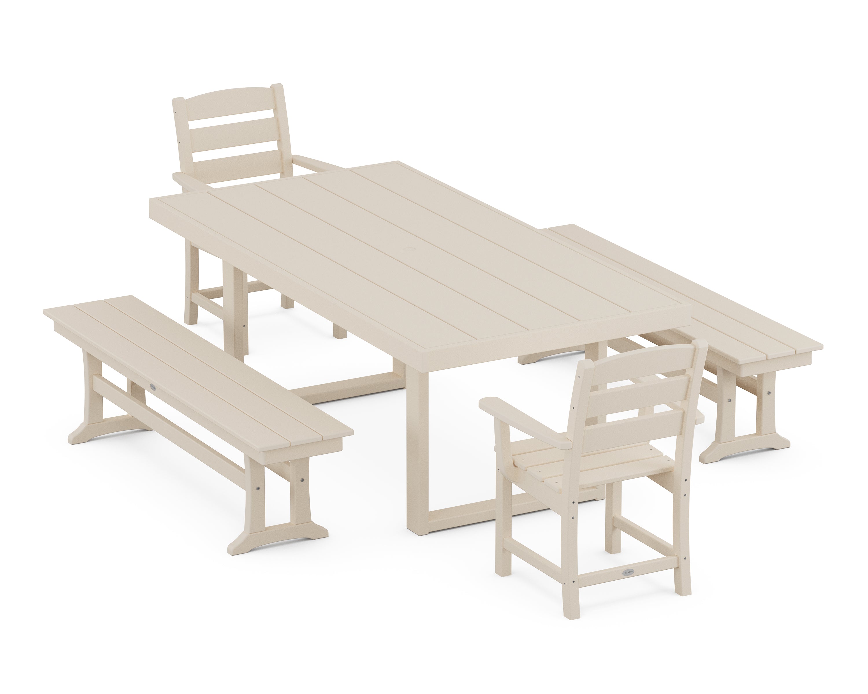 POLYWOOD® Lakeside 5-Piece Dining Set with Benches in Sand