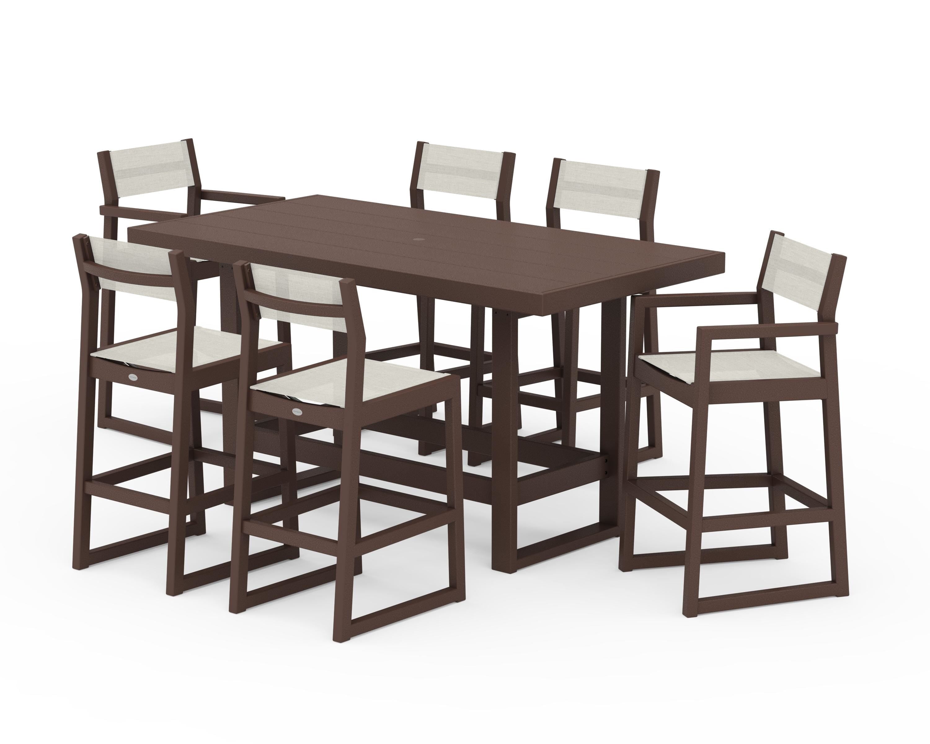 POLYWOOD® EDGE Sling 7-Piece Bar Table Set in Mahogany / Parchment Sling
