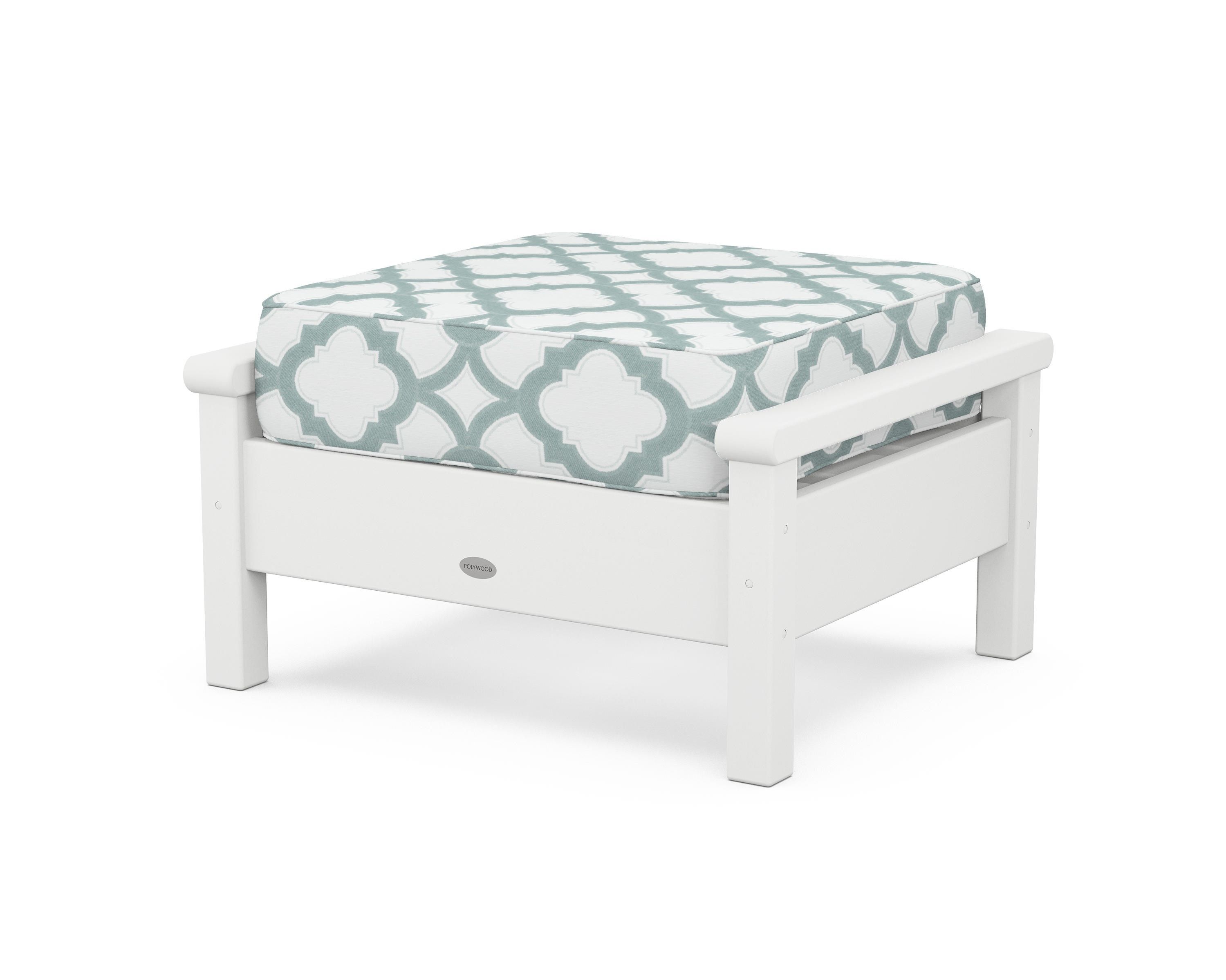 POLYWOOD® Harbour Deep Seating Ottoman in White / Trellis Glacier Spa