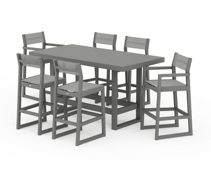 POLYWOOD® EDGE Sling 7-Piece Bar Table Set in Slate Grey / Metallic Sling