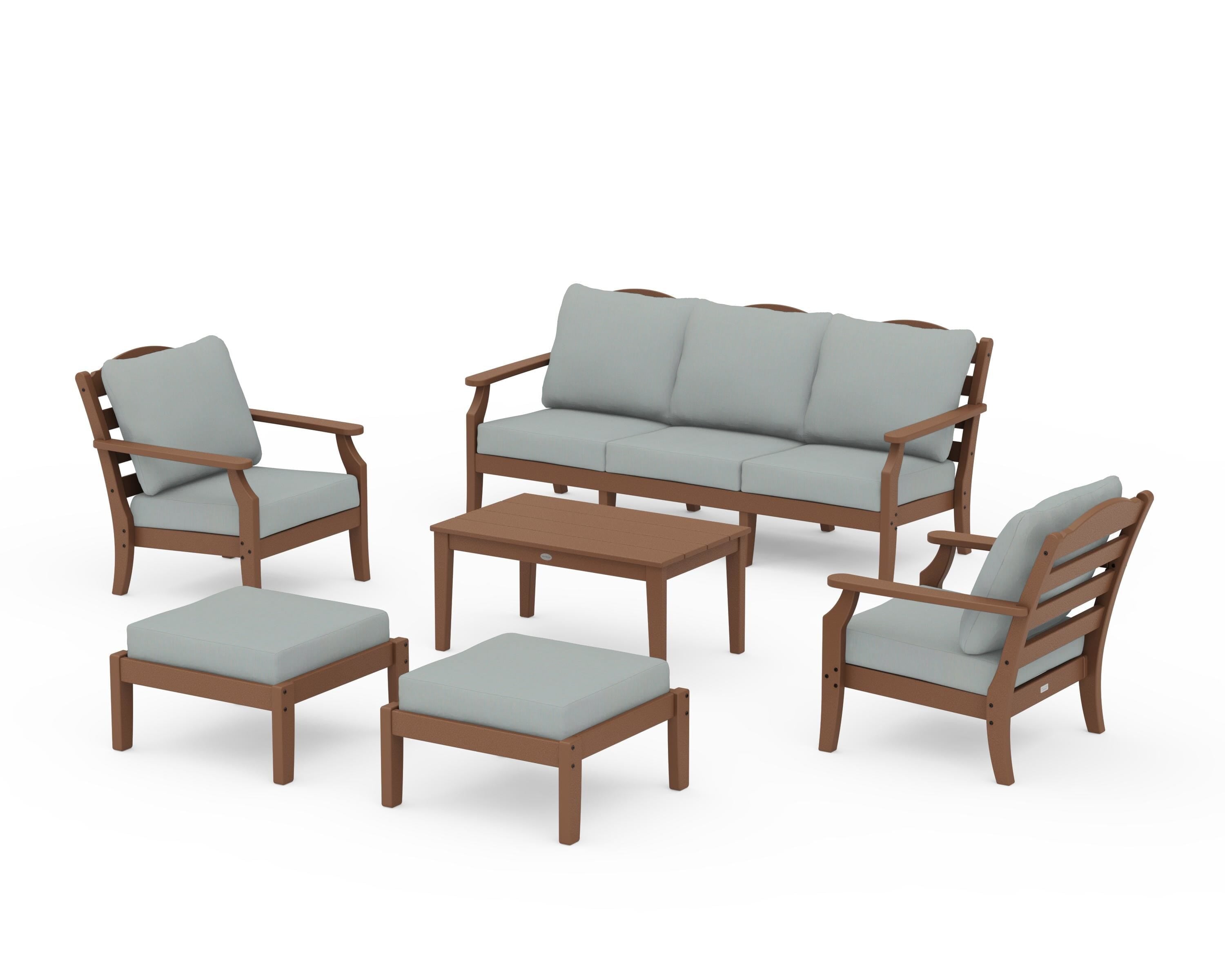 Draper James™ by  POLYWOOD® Savannah 6-Piece Lounge Sofa Set in Teak / Spa