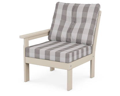 POLYWOOD® Vineyard Modular Left Arm Chair in Sand / Buffalo Plaid Grey Mist