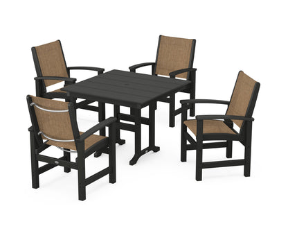 POLYWOOD® Coastal 5-Piece Farmhouse Dining Set in Black / Burlap Sling