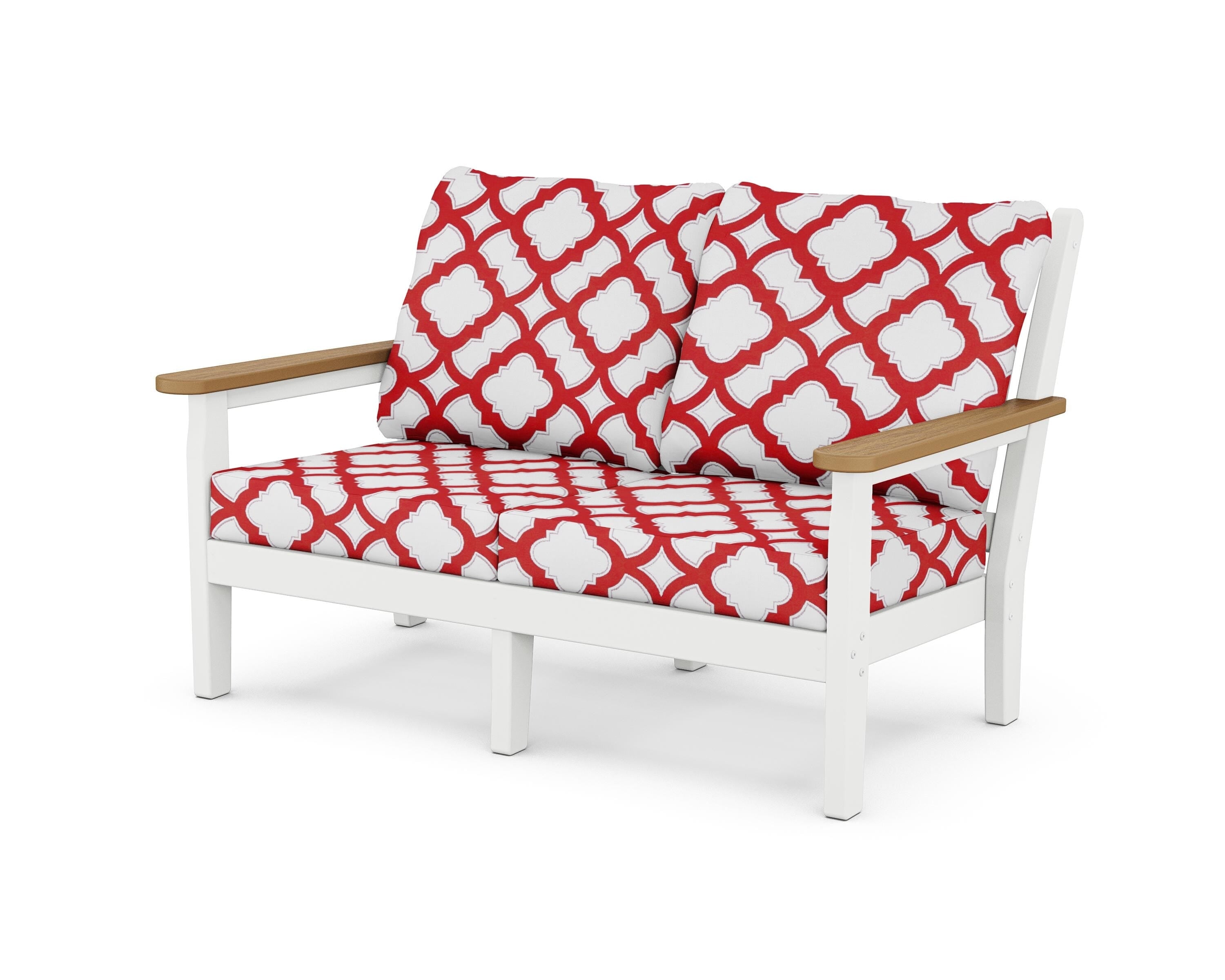 POLYWOOD® Chippendale Deep Seating Loveseat in White / Natural / Trellis Crimson