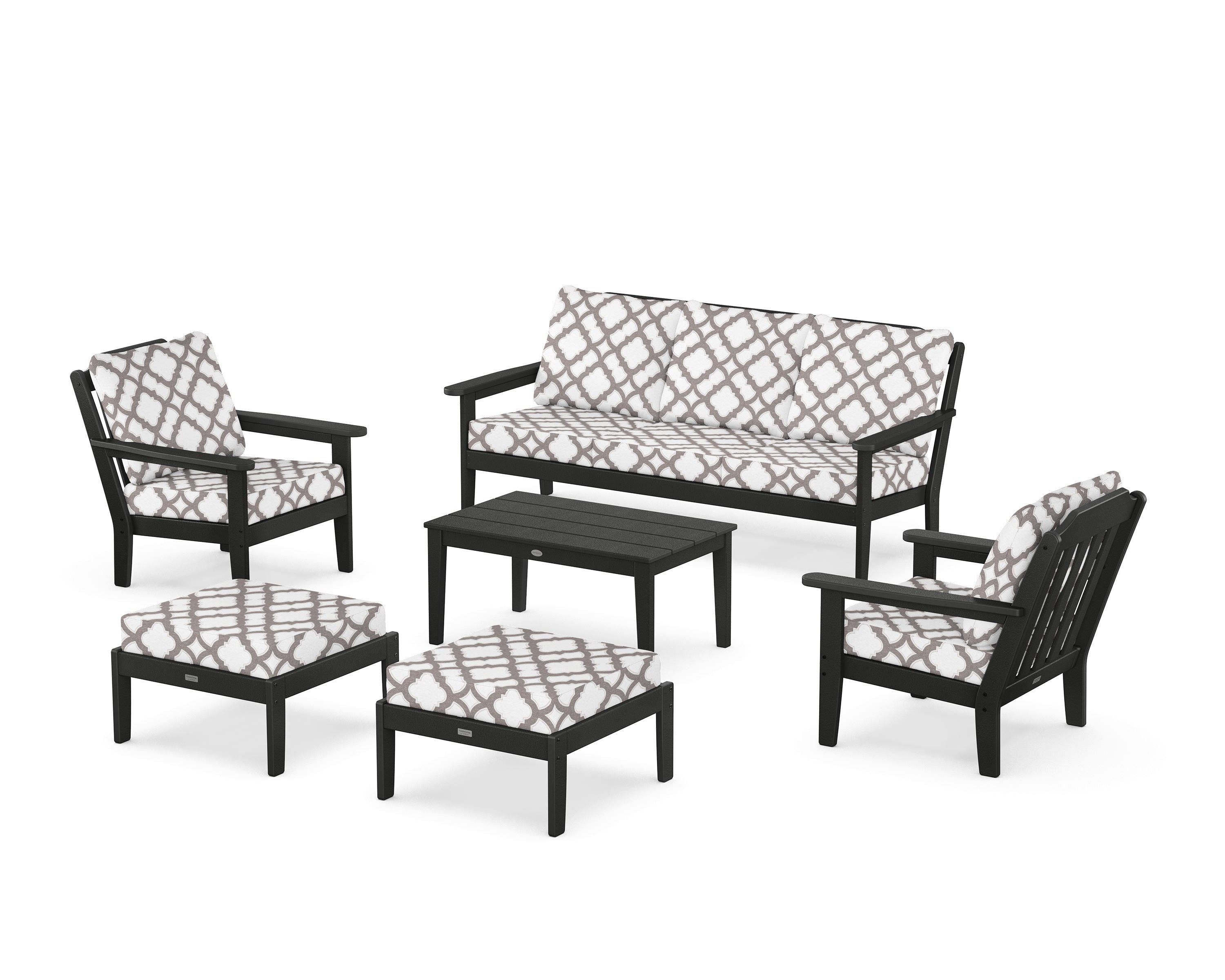 Country Living Cottage 6-Piece Lounge Sofa Set in Black / Trellis Grey Mist