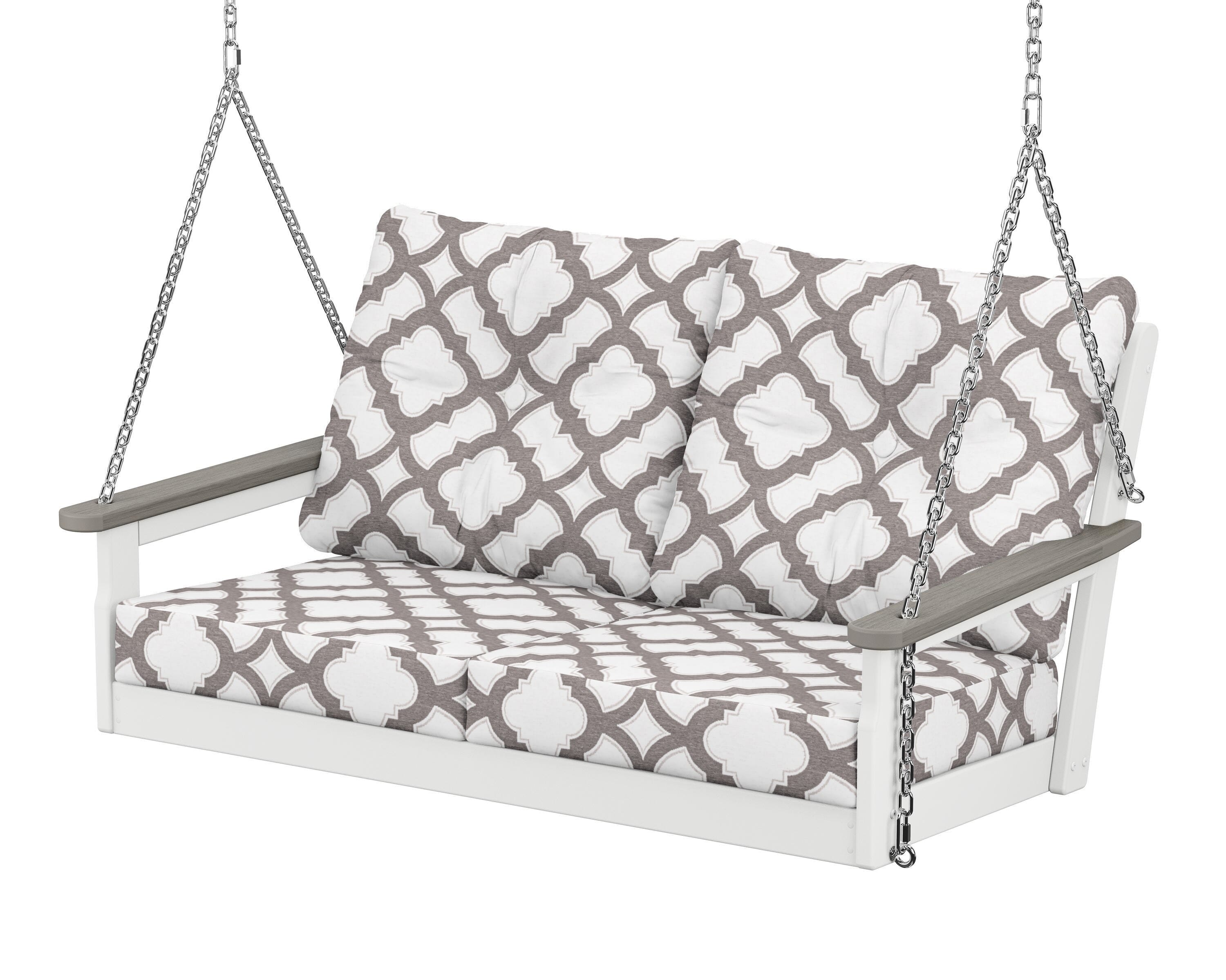 POLYWOOD® Vineyard Deep Seating Swing in White / Driftwood / Trellis Grey Mist
