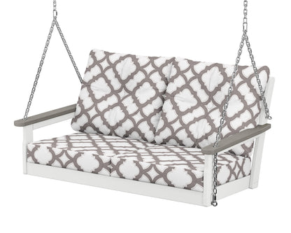 POLYWOOD® Vineyard Deep Seating Swing in White / Driftwood / Trellis Grey Mist