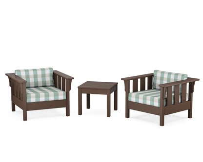 Martha Stewart by POLYWOOD® Acadia 3-Piece Deep Seating Set in Mahogany / Buffalo Plaid Glacier Spa