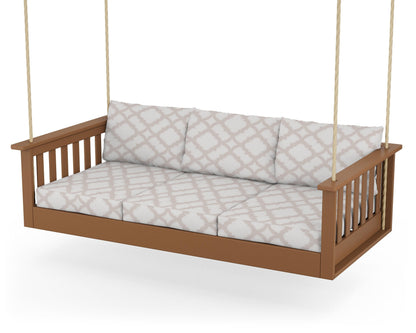 POLYWOOD® Vineyard Daybed Swing in Teak / Trellis Dune Burlap