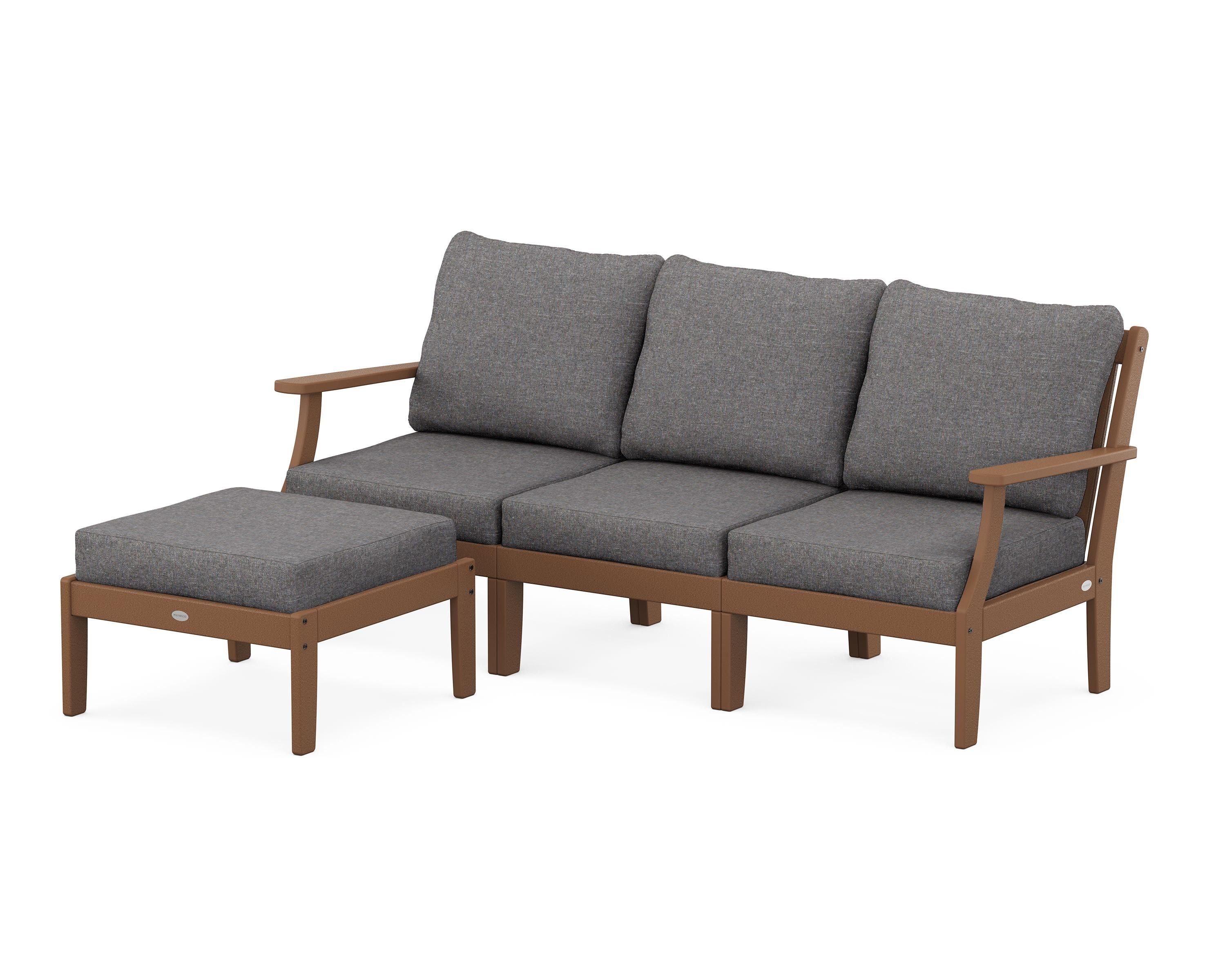 POLYWOOD® Braxton Modular 4-Piece Deep Seating Set with Ottoman in Teak / Ash Charcoal