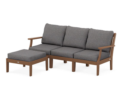 POLYWOOD® Braxton Modular 4-Piece Deep Seating Set with Ottoman in Teak / Ash Charcoal