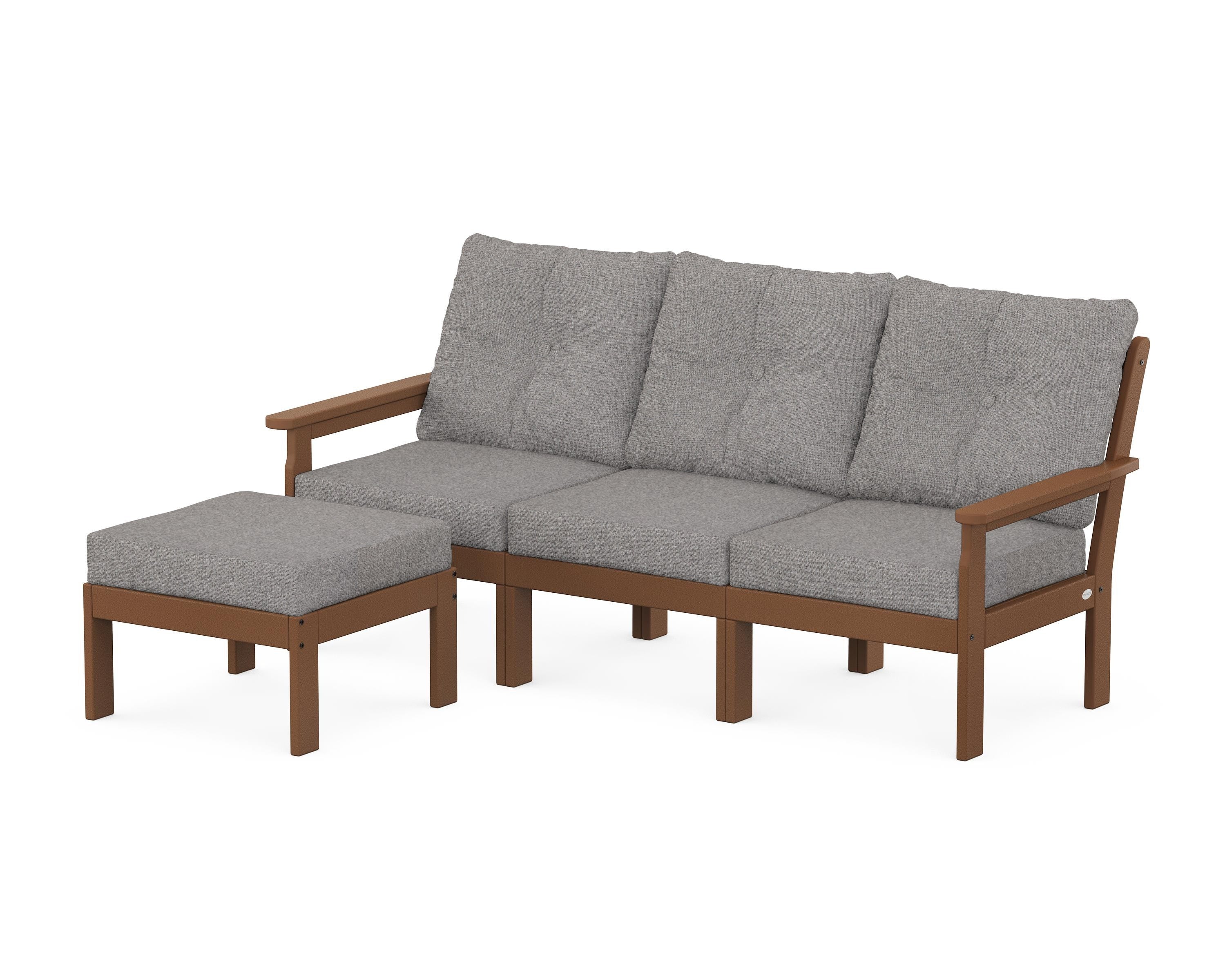 POLYWOOD® Vineyard 4-Piece Sectional with Ottoman in Teak / Grey Mist