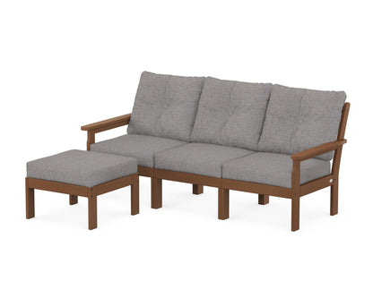 POLYWOOD® Vineyard 4-Piece Sectional with Ottoman in Teak / Grey Mist