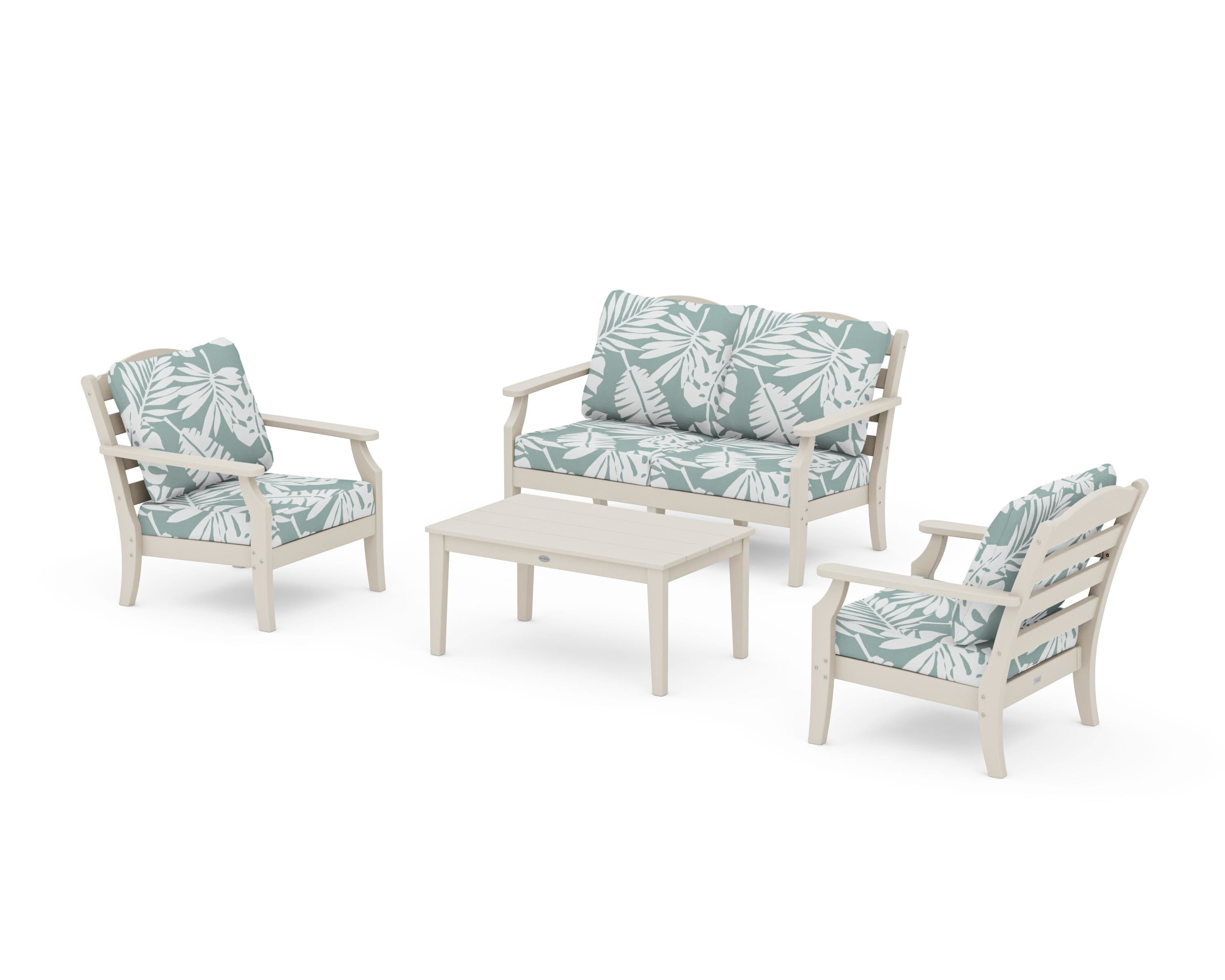 Draper James™ by  POLYWOOD® Savannah 4-Piece Deep Seating Set with Loveseat in Sand / Leaf Glacier Spa
