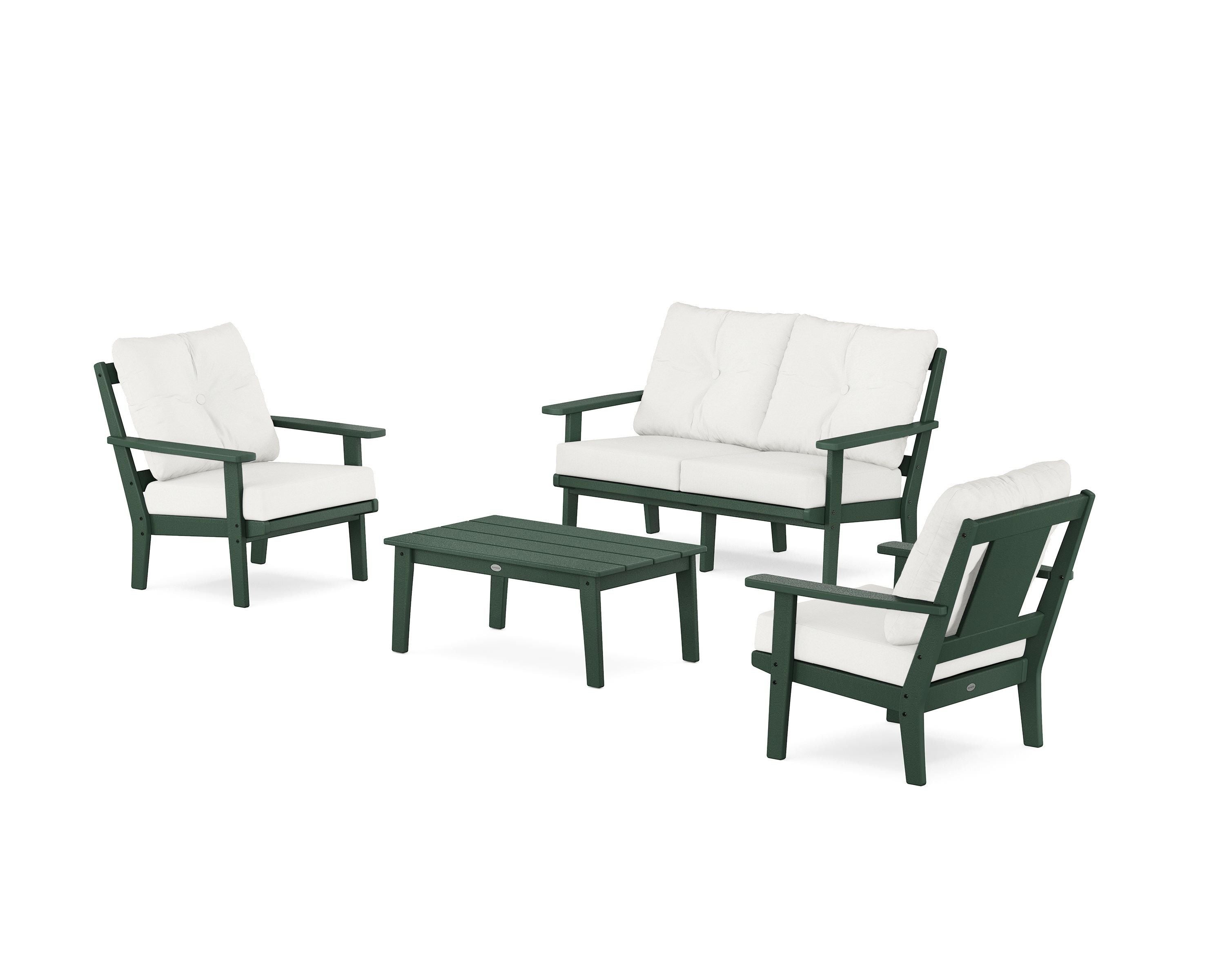 POLYWOOD® Prairie 4-Piece Deep Seating Set with Loveseat in Green / Natural Linen