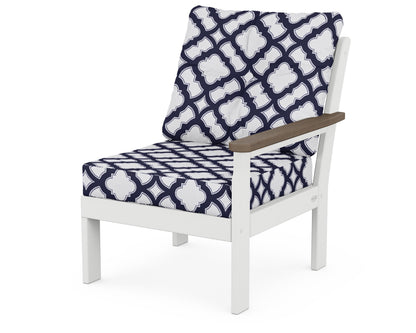 POLYWOOD® Vineyard Modular Right Arm Chair in White / Kona / Trellis Navy