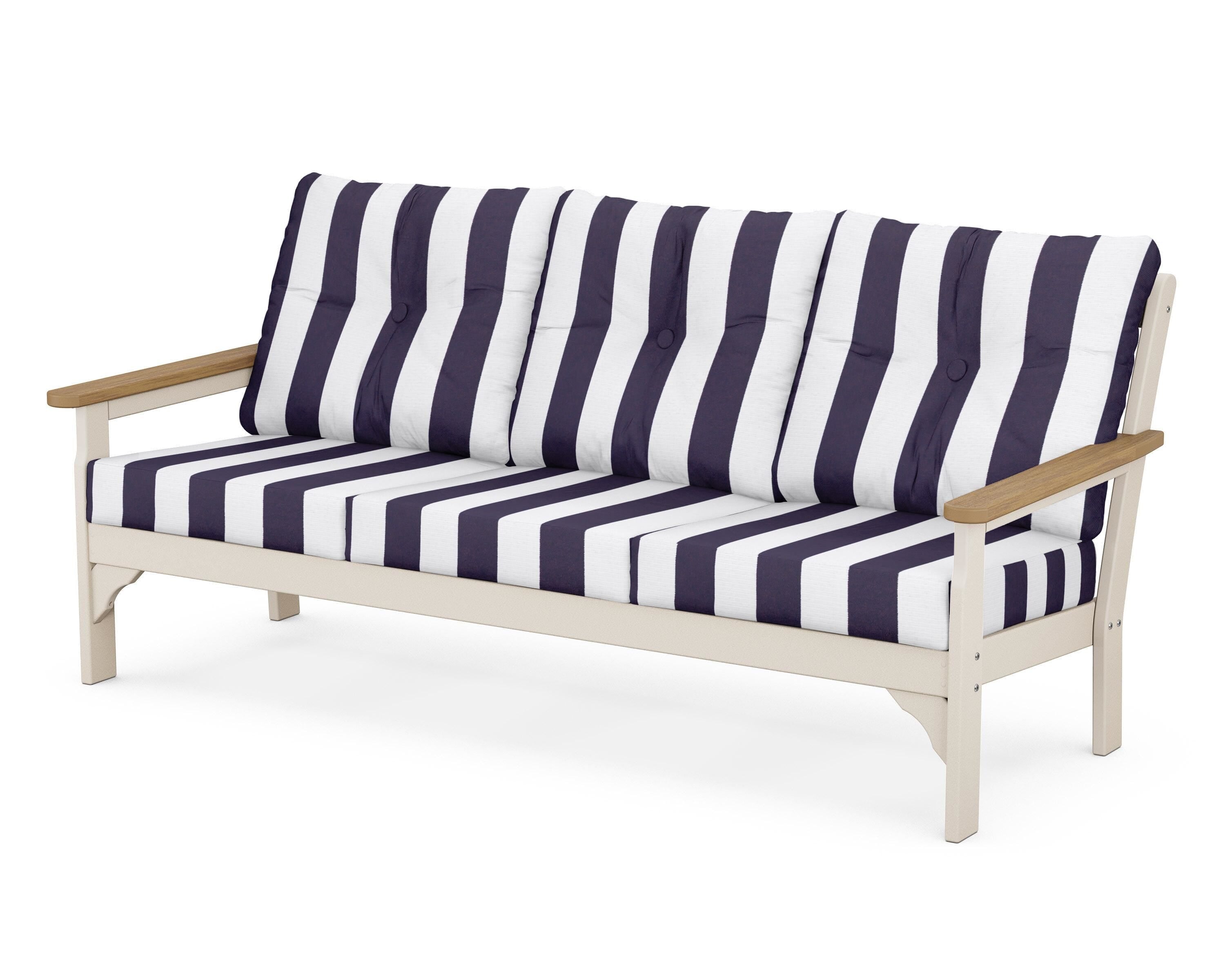 POLYWOOD® Vineyard Deep Seating Sofa in Sand / Natural / Cabana Stripe Navy