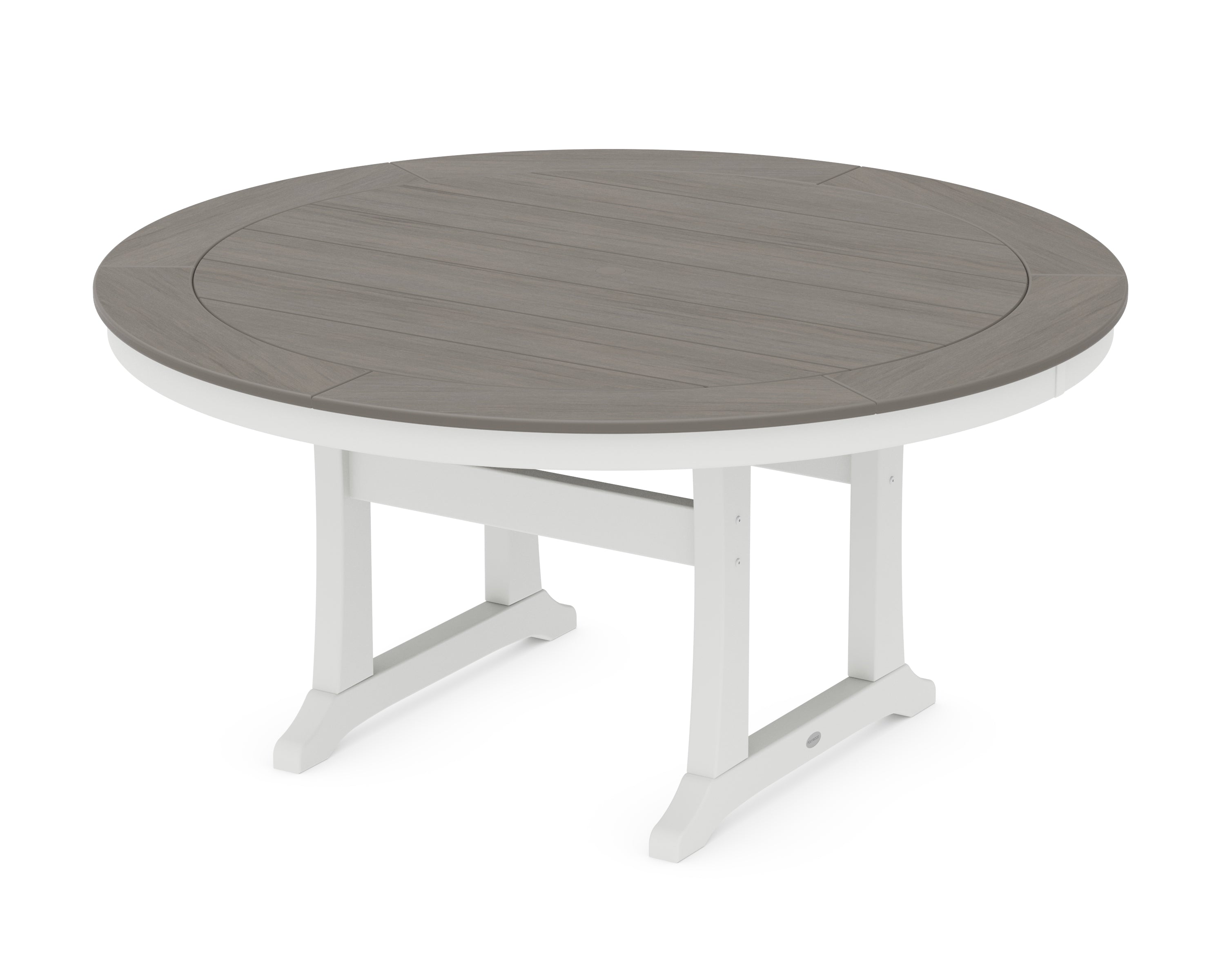 POLYWOOD® Nautical Trestle 60" Round Dining Table in White / Driftwood