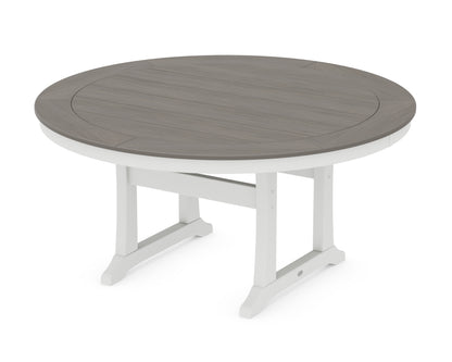 POLYWOOD® Nautical Trestle 60" Round Dining Table in White / Driftwood
