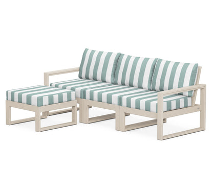 POLYWOOD® EDGE 4-Piece Modular Deep Seating Set with Ottoman in Sand / Cabana Stripe Glacier Spa