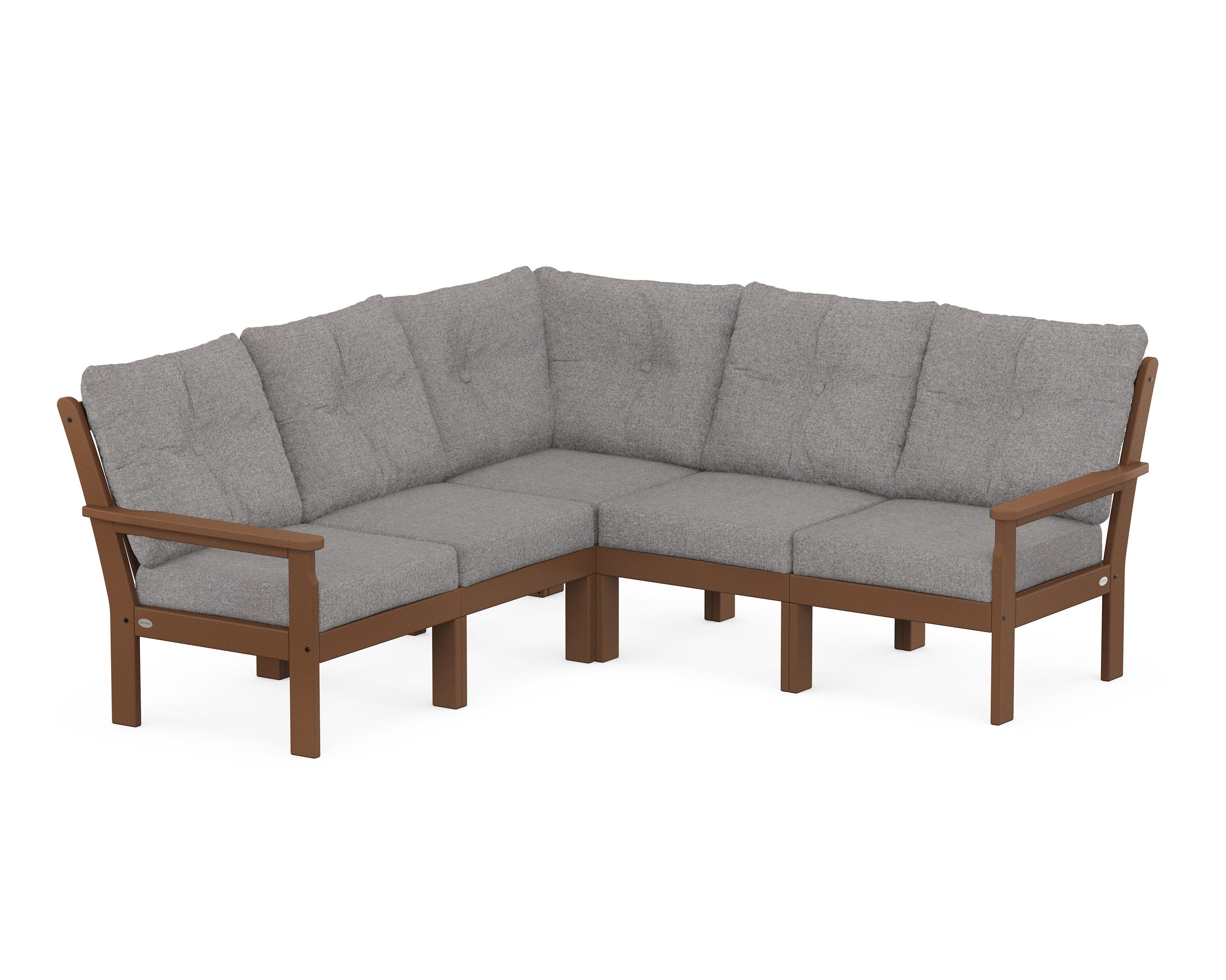 POLYWOOD® Vineyard 5-Piece Sectional in Teak / Grey Mist