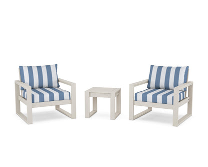 POLYWOOD® EDGE Sectional 3-Piece Deep Seating Set in Sand / Cabana Stripe Sky Blue