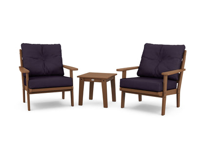 POLYWOOD® Lakeside 3-Piece Deep Seating Chair Set in Teak / Navy Linen