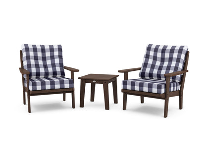 POLYWOOD® Lakeside 3-Piece Deep Seating Chair Set in Mahogany / Buffalo Plaid Navy