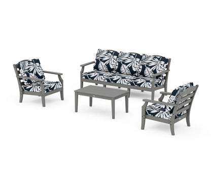 Draper James™ by  POLYWOOD® Savannah 4-Piece Deep Seating Set with Sofa in Slate Grey / Leaf Marine Indigo
