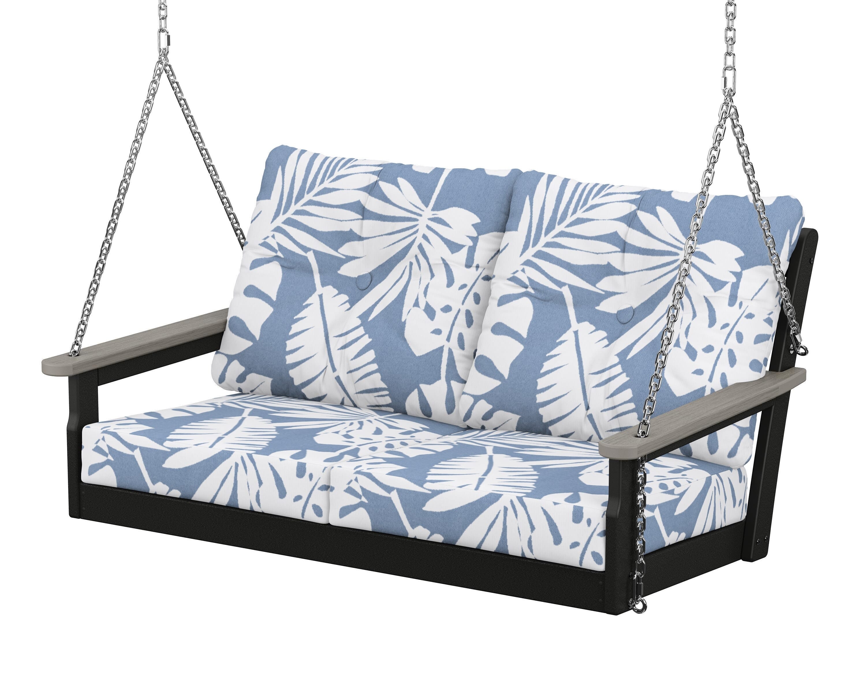 POLYWOOD® Vineyard Deep Seating Swing in Black / Driftwood / Leaf Sky Blue