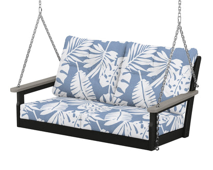 POLYWOOD® Vineyard Deep Seating Swing in Black / Driftwood / Leaf Sky Blue