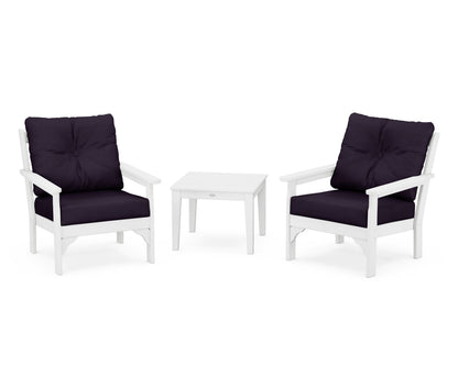 POLYWOOD® Vineyard 3-Piece Deep Seating Set in White / Navy Linen