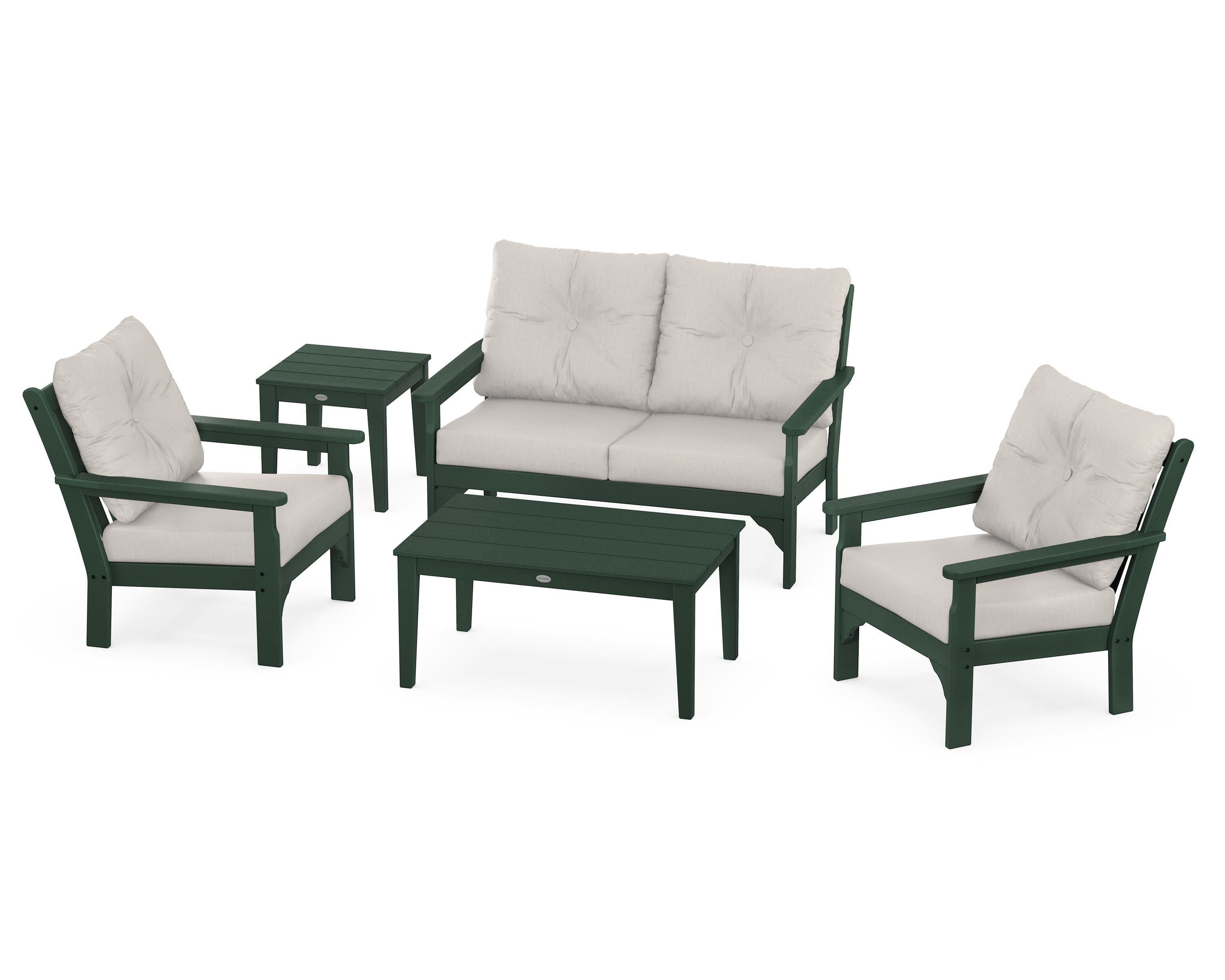 POLYWOOD® Vineyard 5-Piece Deep Seating Set in Green / Cast Ash