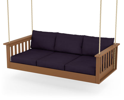 POLYWOOD® Vineyard Daybed Swing in Teak / Navy Linen