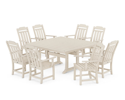 Country Living Cottage 9-Piece Square Dining Set with Trestle Legs in Sand