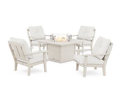 POLYWOOD® Mission 5-Piece Deep Seating Set with Fire Pit Table in Sand / Natural Linen