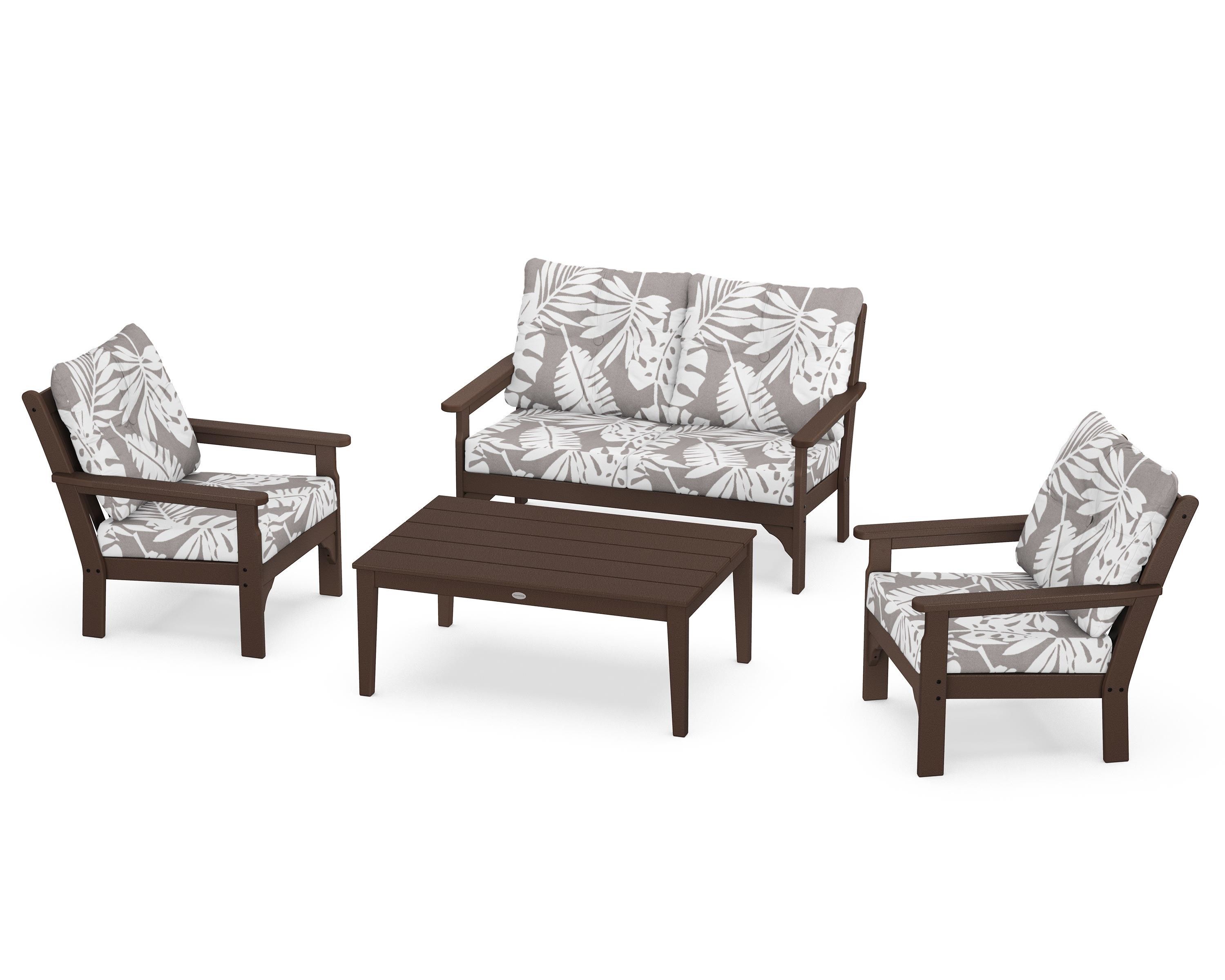 POLYWOOD® Vineyard 4-Piece Deep Seating Set in Mahogany / Leaf Grey Mist