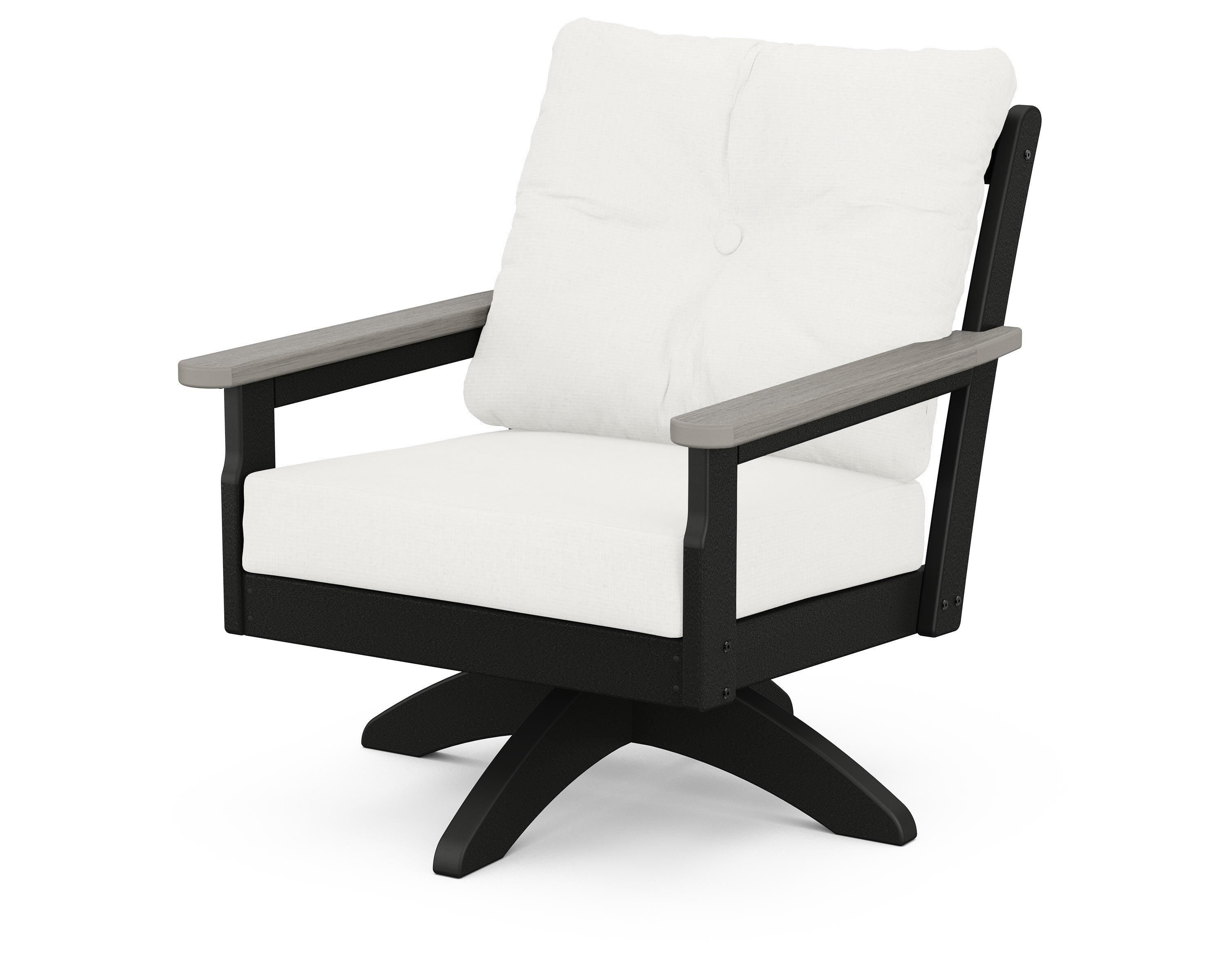 POLYWOOD® Vineyard Deep Seating Swivel Chair in Black / Driftwood / Natural Linen