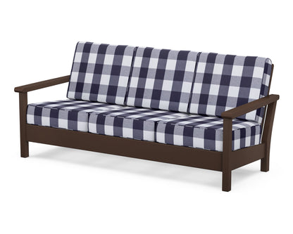 POLYWOOD® Harbour Deep Seating Sofa in Mahogany / Buffalo Plaid Navy