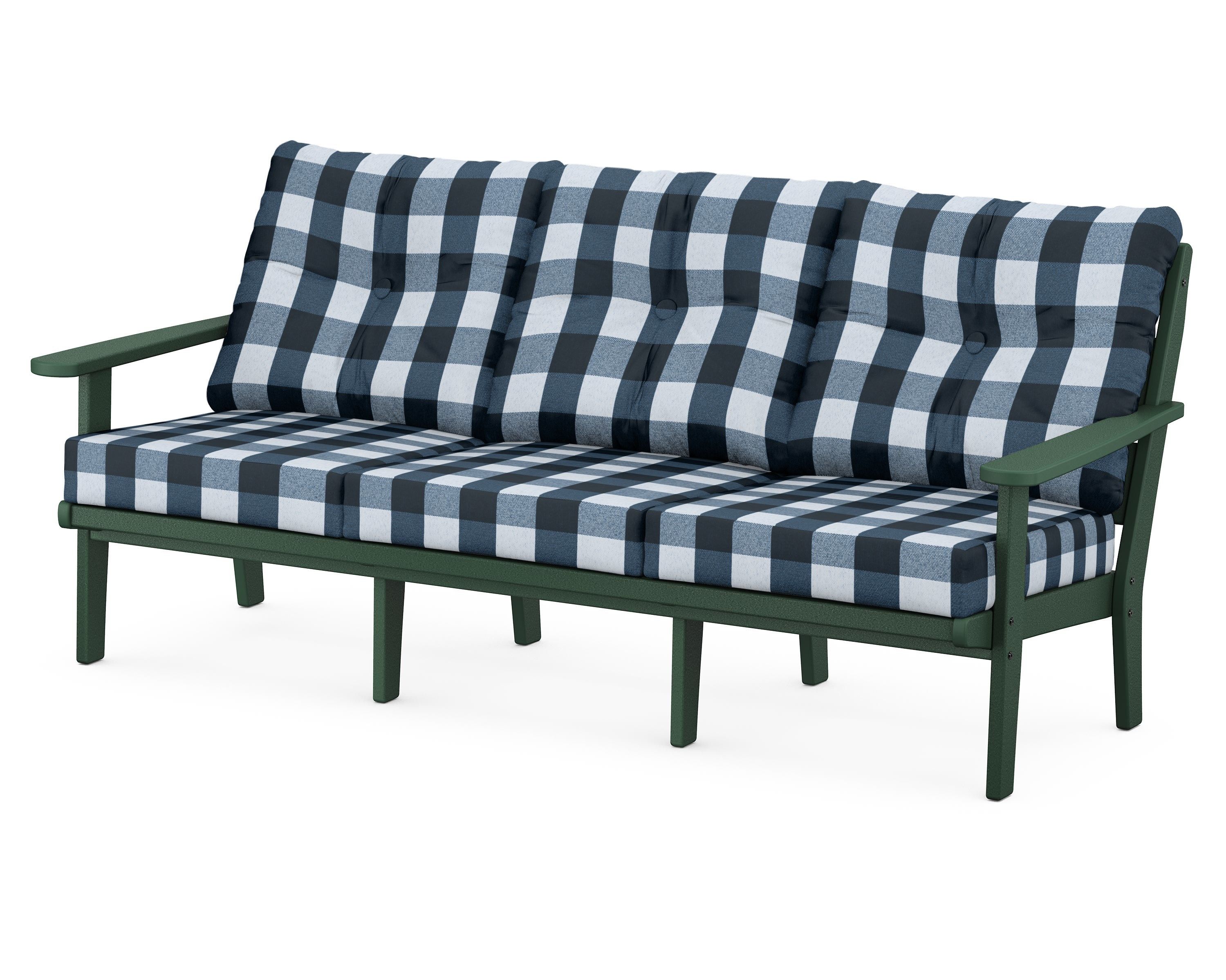 POLYWOOD® Lakeside Deep Seating Sofa in Green / Buffalo Plaid Marine Indigo