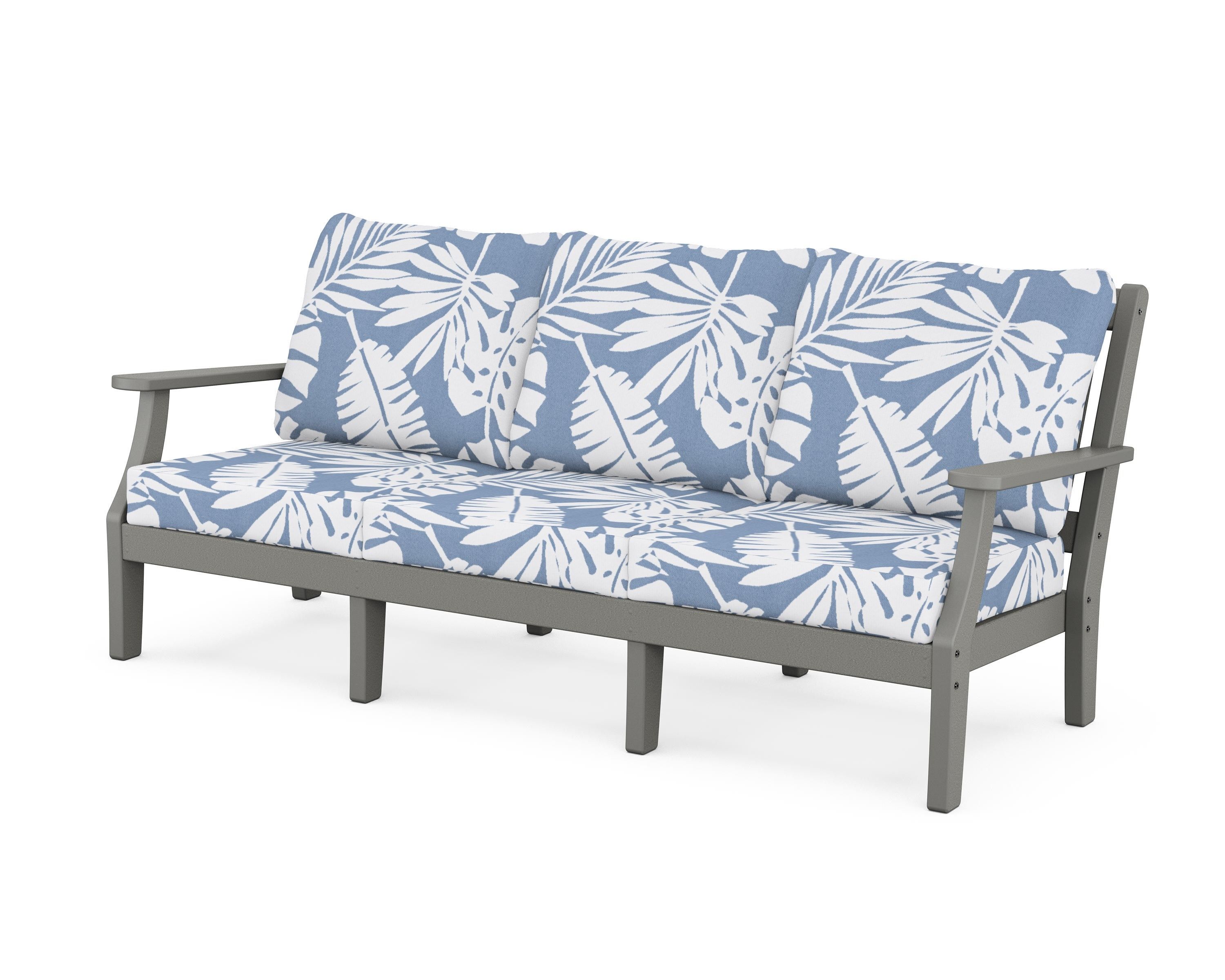 Martha Stewart by POLYWOOD® Chinoiserie Deep Seating Sofa in Slate Grey / Leaf Sky Blue