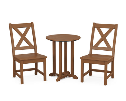 POLYWOOD® Braxton Side Chair 3-Piece Round Bistro Dining Set in Teak