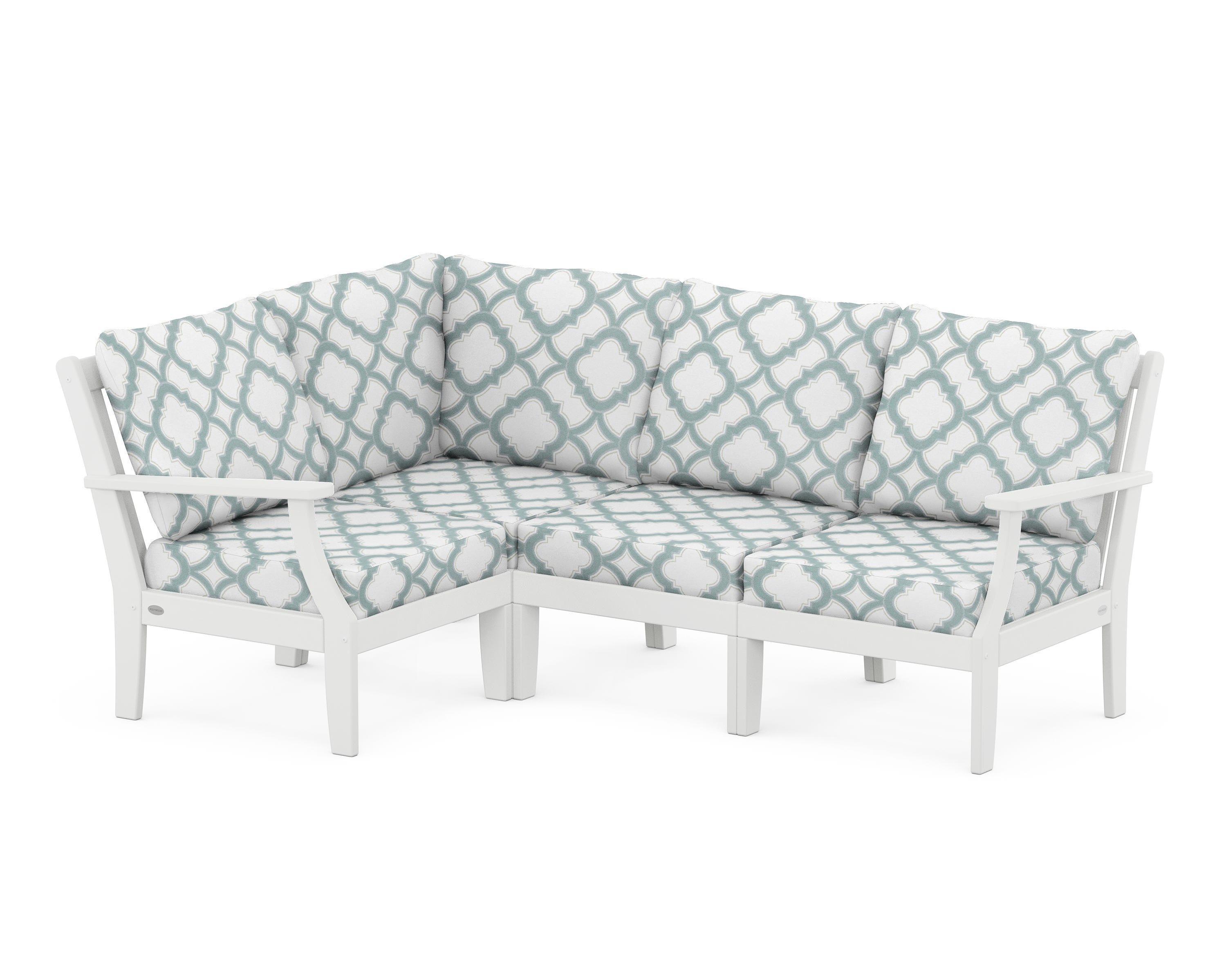 POLYWOOD® Braxton Modular 4-Piece Deep Seating Set in White / Trellis Glacier Spa