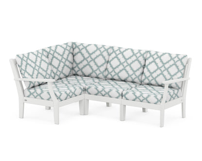 POLYWOOD® Braxton Modular 4-Piece Deep Seating Set in White / Trellis Glacier Spa