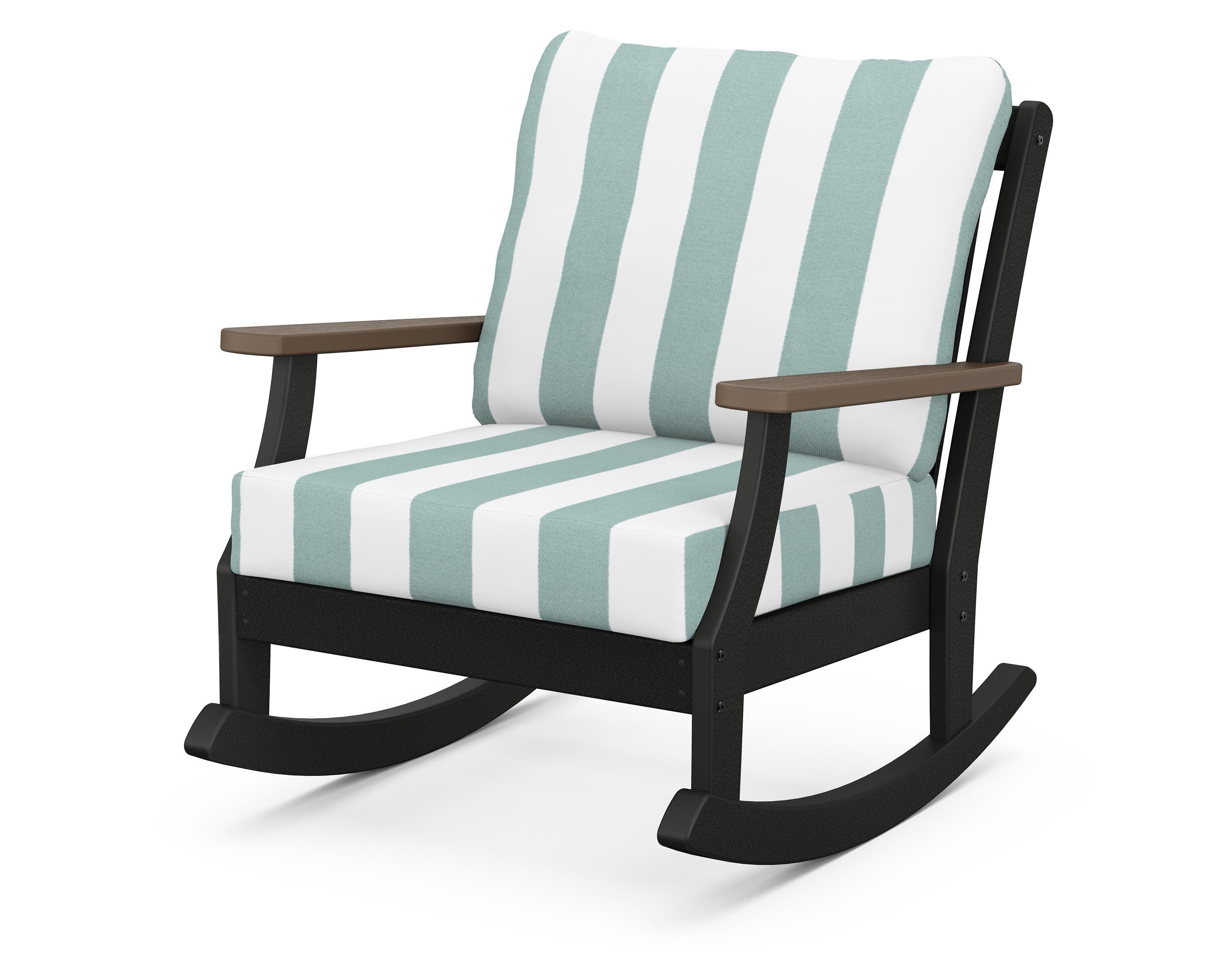 POLYWOOD® Braxton Deep Seating Rocking Chair in Black / Kona / Cabana Stripe Glacier Spa
