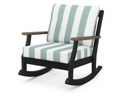POLYWOOD® Braxton Deep Seating Rocking Chair in Black / Kona / Cabana Stripe Glacier Spa