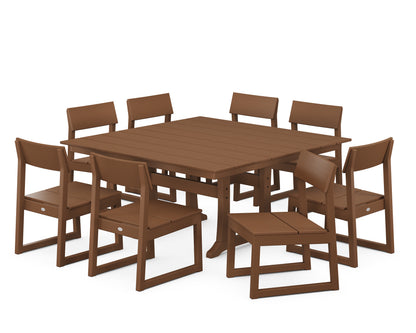 POLYWOOD® EDGE 9-Piece Farmhouse Trestle Dining Set in Teak