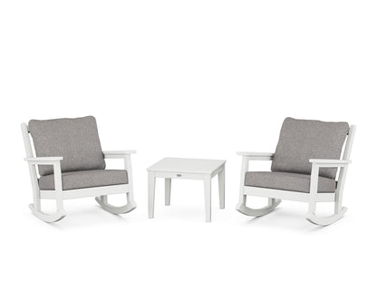 POLYWOOD® Chippendale 3-Piece Deep Seating Rocker Set in White / Grey Mist