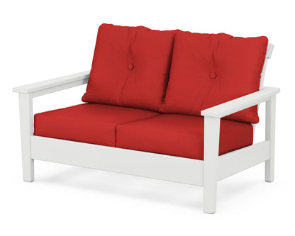 POLYWOOD® Prescott Deep Seating Loveseat in White / Crimson Linen